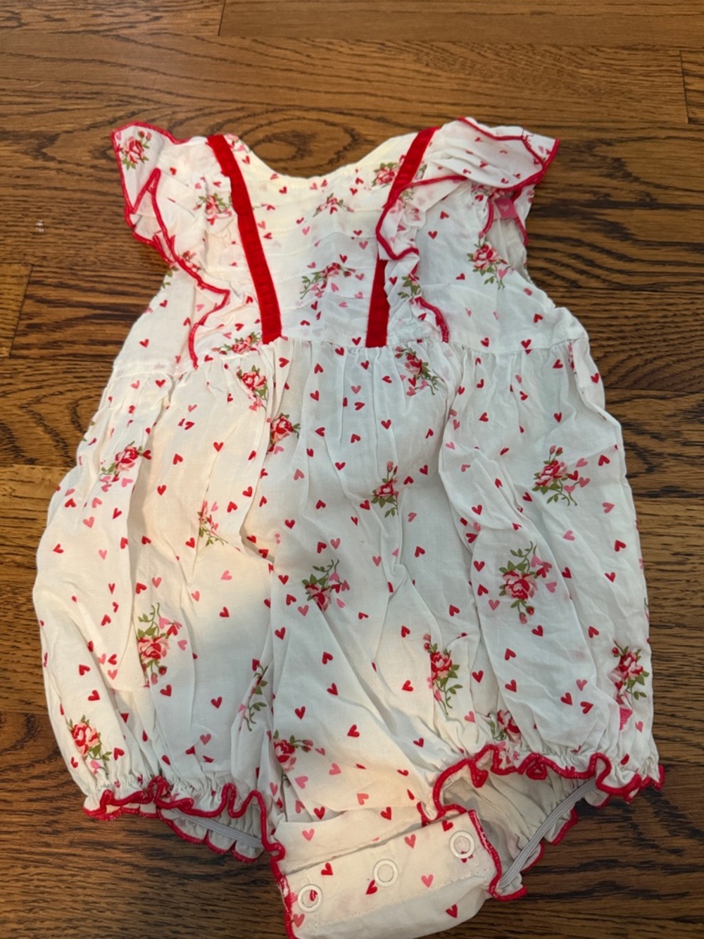 Pink Chicken White and Red Floral Heart Baby One-Piece